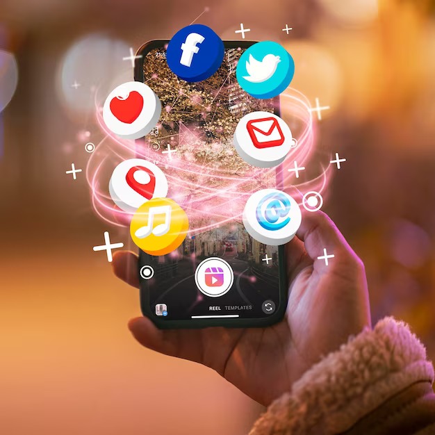 Social media icons on a smartphone: Stay connected with popular social media platforms on your mobile device.